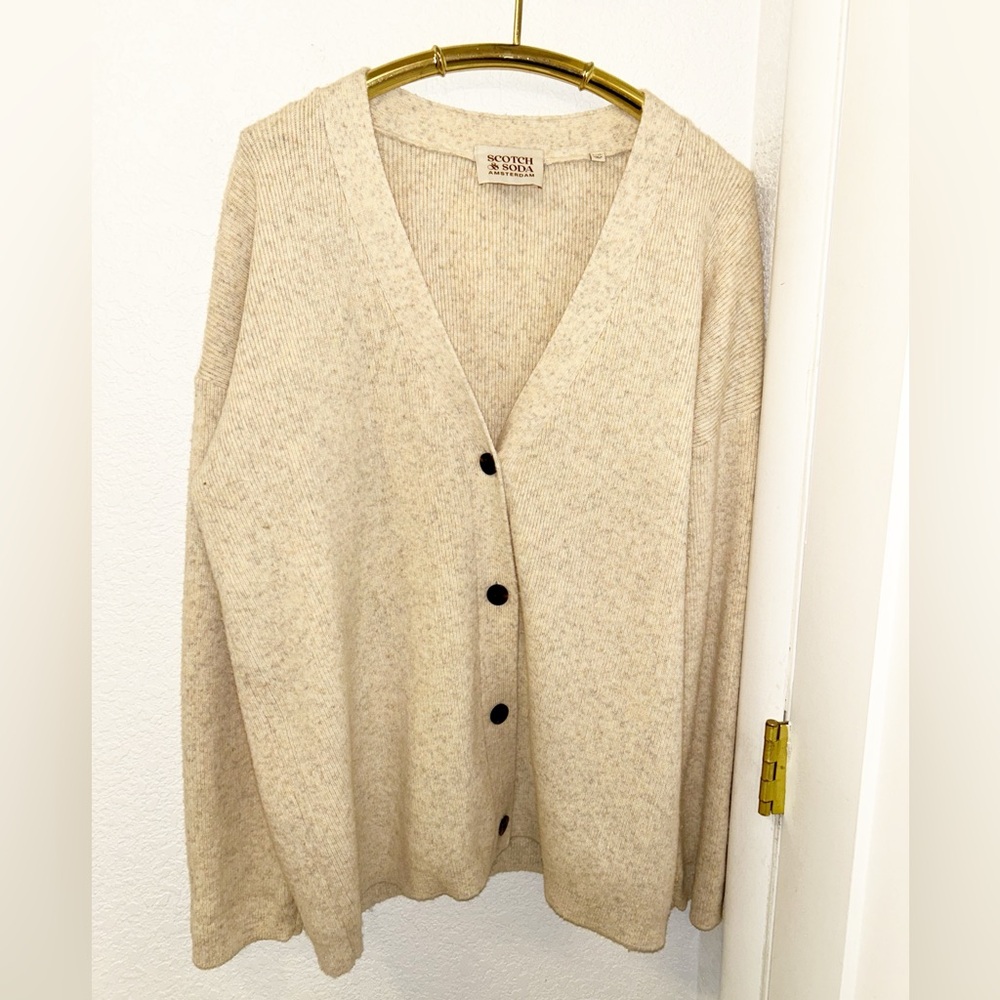 SCOTCH & SODA Amsterdam The Marled Wool Button Up Cardigan in Cream SZ: L/X-L